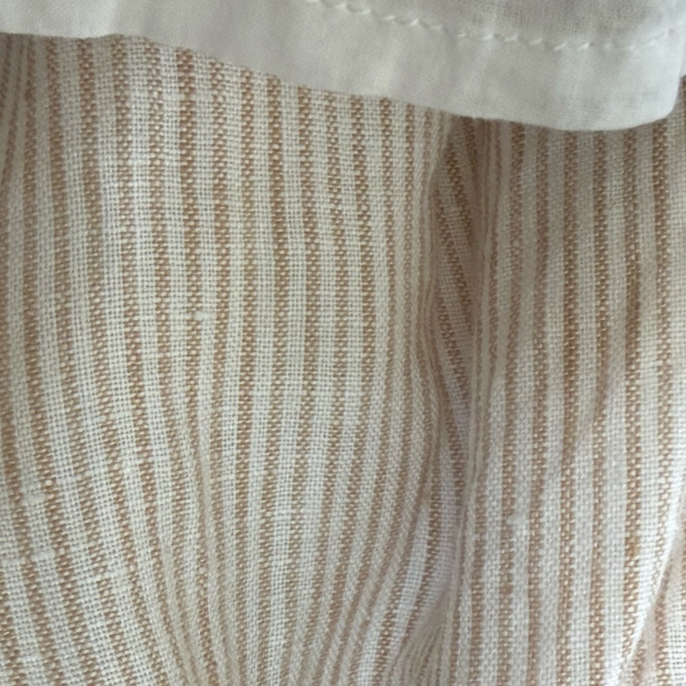 Striped Tan and White Linen Caftan, lined in cotton - Picture 8 of 10